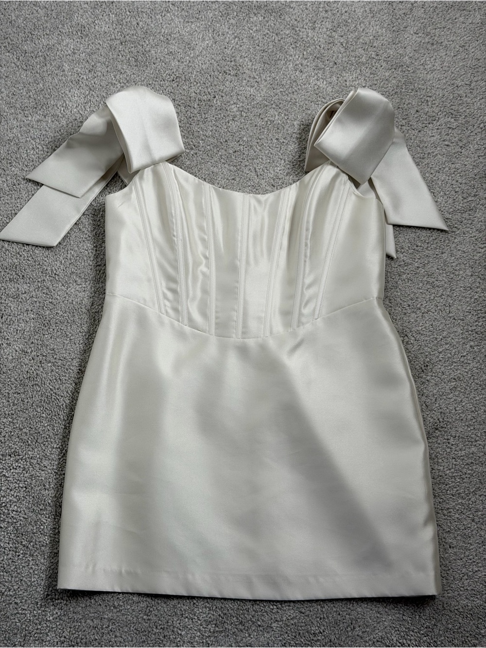 ALFRED SUNG Satin Corset Dress |  Bow Shoulder Mini Dress in Ivory
